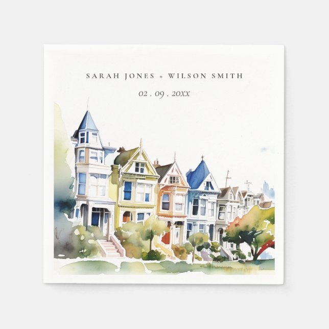 San Francisco Painted Ladies Landscape Wedding Napkin (Front)