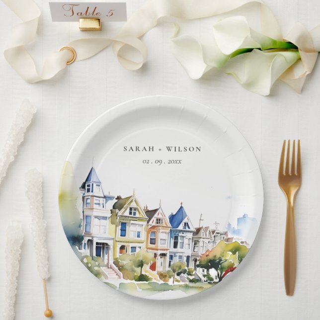 San Francisco Painted Ladies Landscape Wedding Paper Plate (Wedding)
