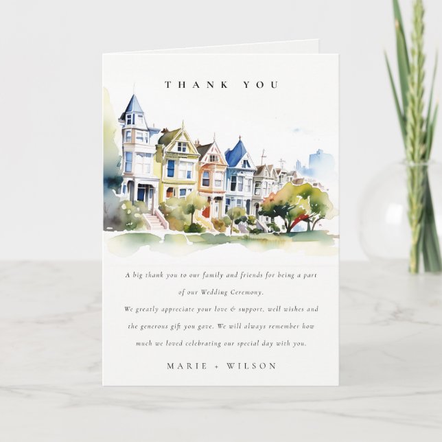 San Francisco Painted Ladies Landscape Wedding Thank You Card (Front)