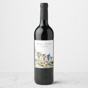 San Francisco Painted Ladies Landscape Wedding Wine Label