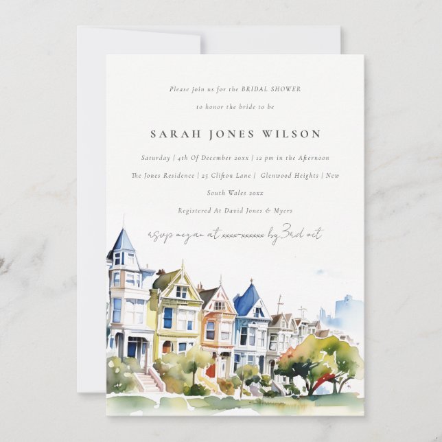 San Francisco Painted Ladies Scape Bridal Shower Invitation (Front)
