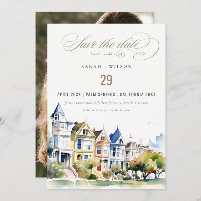 San Francisco Painted Ladies Scape Photo Wedding Save The Date (Front/Back)