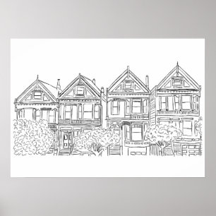 San Francisco Painted Ladies Sketch Poster