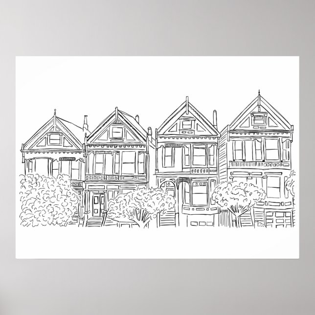 San Francisco Painted Ladies Sketch Poster (Front)