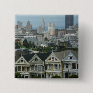 San Francisco Postcard Row City Scene Photography 15 Cm Square Badge