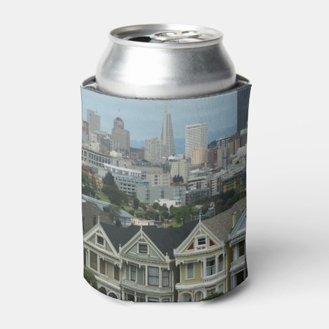 San Francisco Postcard Row City Scene Photography Can Cooler (Can Front)