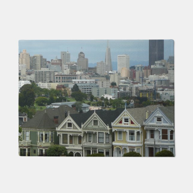 San Francisco Postcard Row City Scene Photography Doormat (Front)