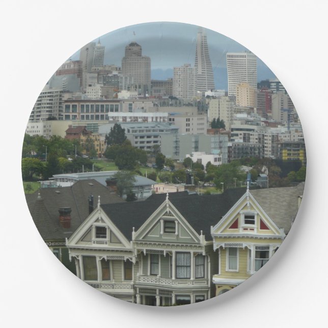 San Francisco Postcard Row City Scene Photography Paper Plate (Front)