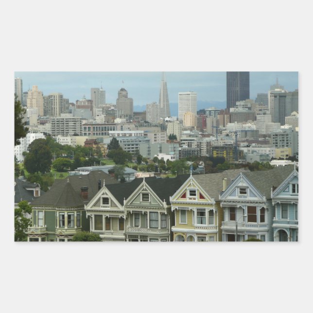 San Francisco Postcard Row City Scene Photography Rectangular Sticker (Front)