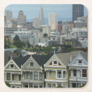 San Francisco Postcard Row City Scene Photography Square Paper Coaster