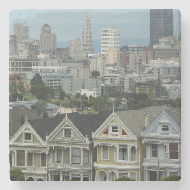 San Francisco Postcard Row City Scene Photography Stone Coaster (Front)