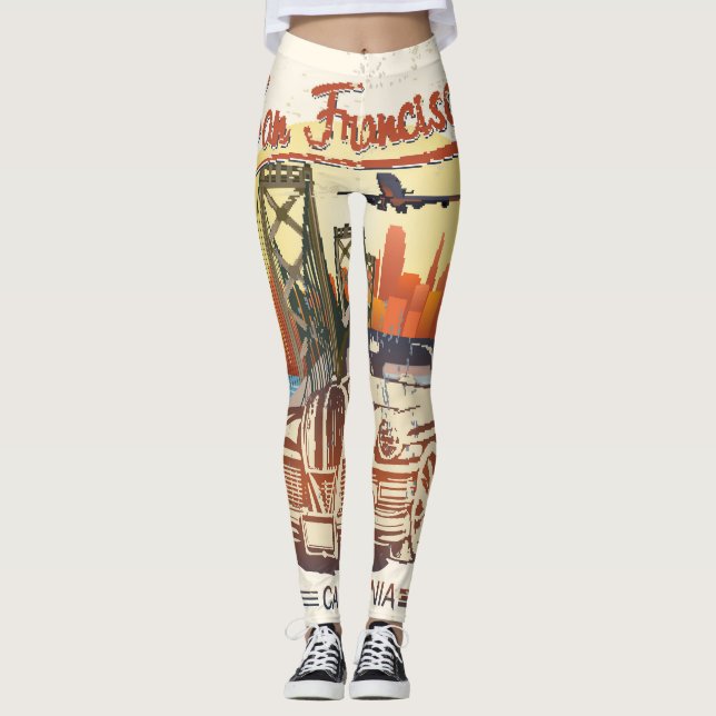 San Francisco, Retro Car Typography. Leggings (Front)