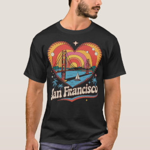 San Francisco Retro Heart Golden Gate Bridge Sunse T-Shirt