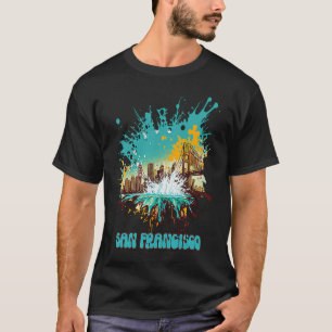 San Francisco Skyline Abstract Splatter Paint Glow T-Shirt