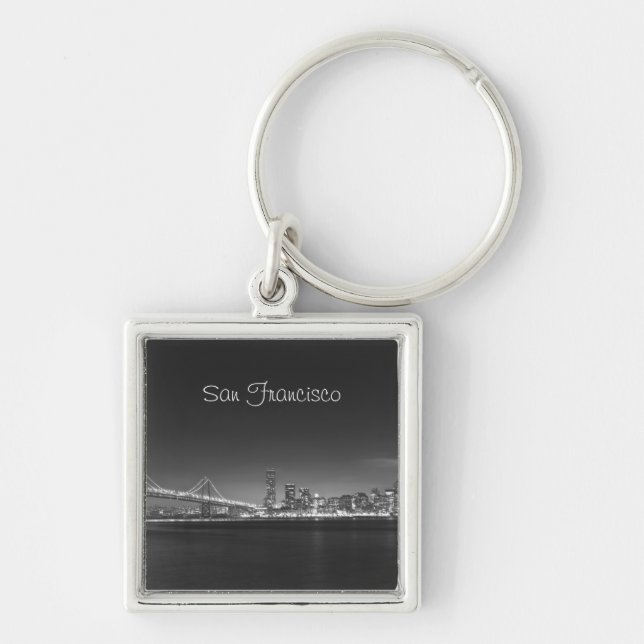 San Francisco Skyline Black White Photo Keychain (Front)