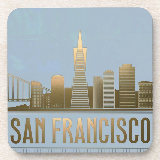 San Francisco Skyline Blue Gold Coaster Set (Front)