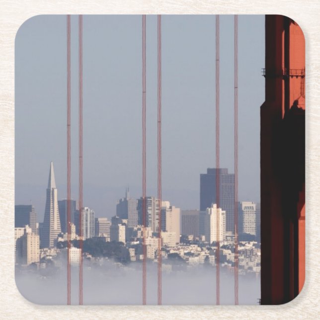 San Francisco Skyline from Golden Gate Bridge. Square Paper Coaster (Front)