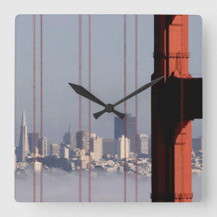 San Francisco Skyline from Golden Gate Bridge. Square Wall Clock
