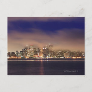 San Francisco skyline in fog at night. Postcard