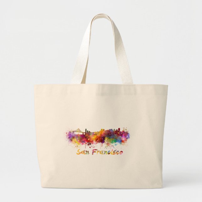 San Francisco skyline in watercolor background Large Tote Bag (Front)