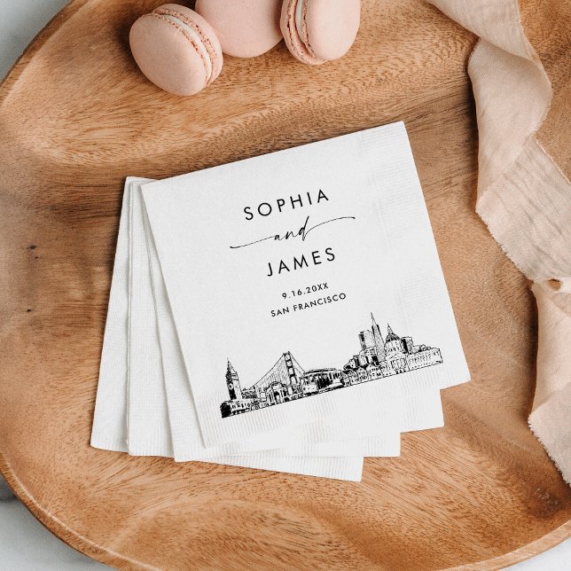San Francisco Skyline Modern Wedding Cocktail Napkin (Creator Uploaded)