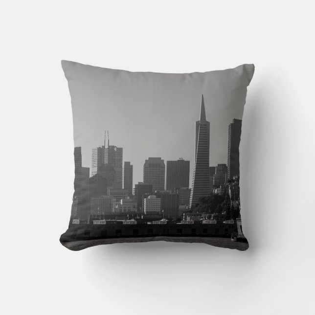 San Francisco Skyline Monochrome - Cityscape Photo Cushion (Front)