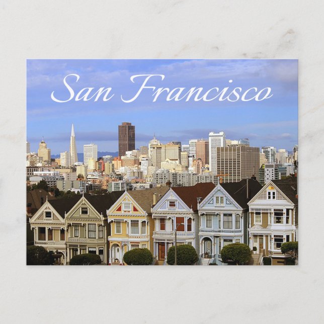 San Francisco Skyline & Painted Ladies, California Postcard (Front)