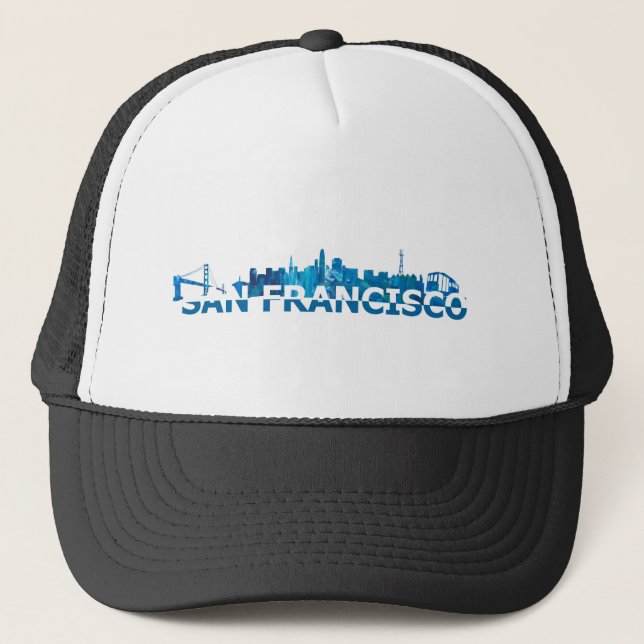 San Francisco Skyline Silhouette Giant Letter Trucker Hat (Front)