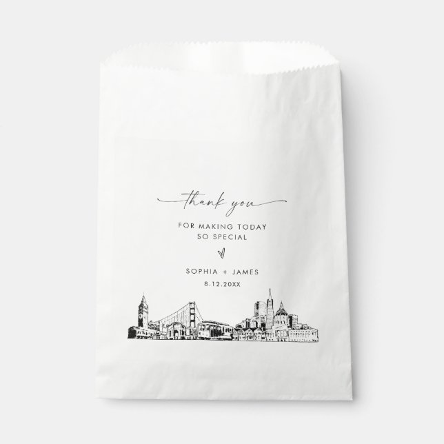 San Francisco Skyline Wedding Thank You Favour Bag (Front)