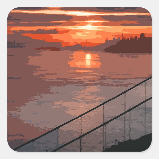 San Francisco Sunrise Retro Square Sticker (Front)