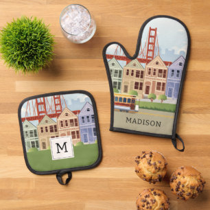 San Francisco   The Painted Ladies Oven Mitt & Pot Holder Set