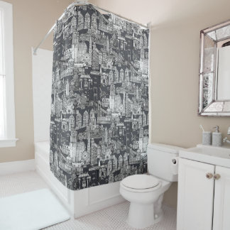 San Francisco toile black iron grey Shower Curtain