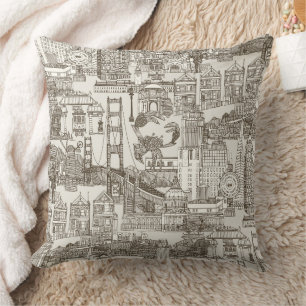 San Francisco toile tea brown strong white Cushion