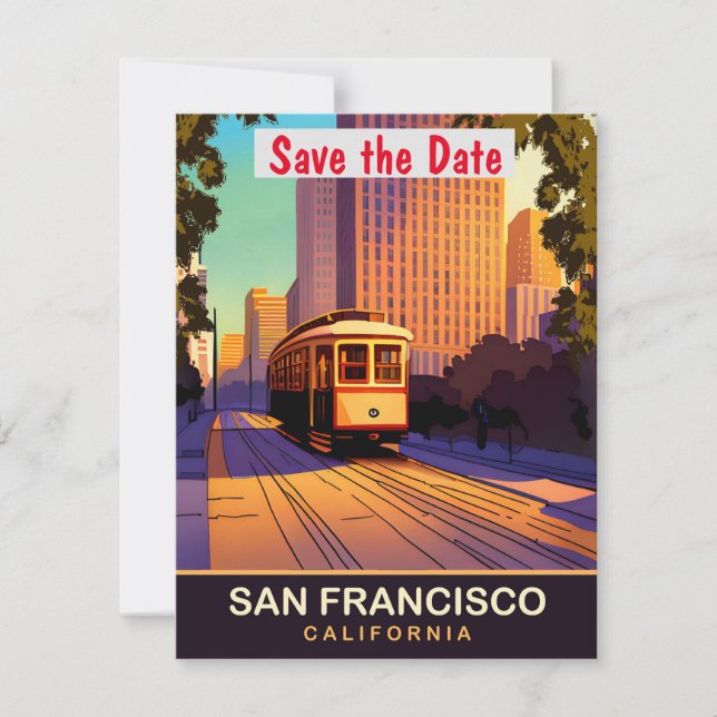 San Francisco Tram, California, Travel Postcard,  Save The Date (Front)