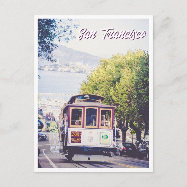 San Francisco Trolley View of Alcatraz Postcard (Front)