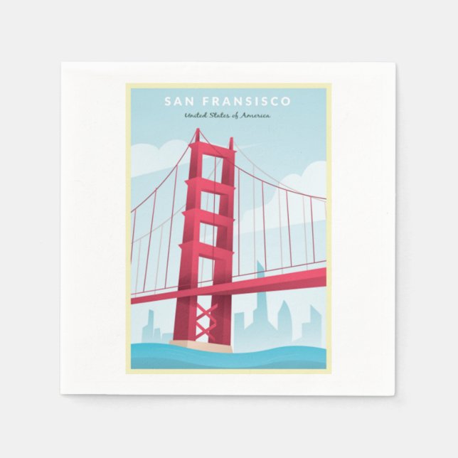 San Francisco, USA - Vintage Travel Poster Napkin (Front)