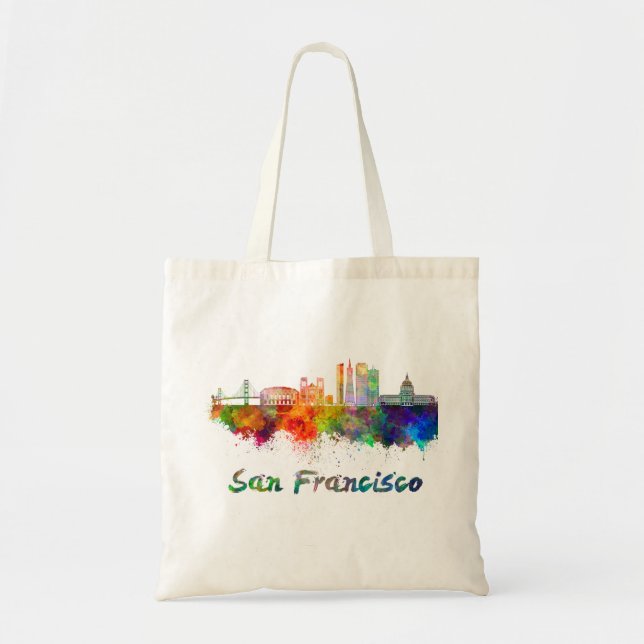 San Francisco V2 skyline in watercolor copia Tote Bag (Front)