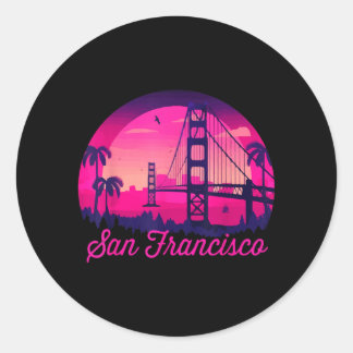 San Francisco Vintage California Skyline Bridge Classic Round Sticker