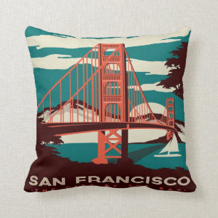 San Francisco Vintage Style Golden Gate Bridge  Cushion