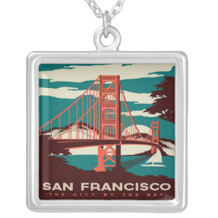 San Francisco Vintage Style Golden Gate Bridge  Silver Plated Necklace