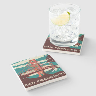 San Francisco Vintage Style Golden Gate Bridge Stone Coaster