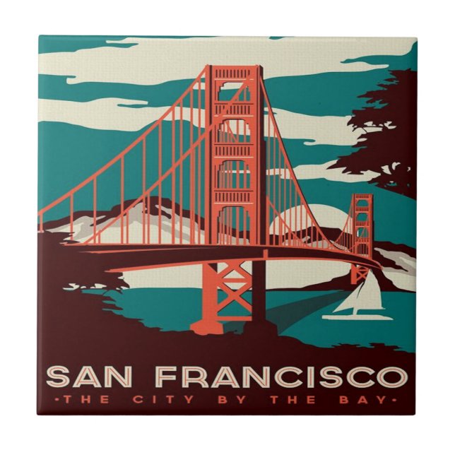 San Francisco Vintage Style Golden Gate Bridge   Tile (Front)