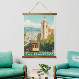San Francisco Vintage Travel Poster Hanging Tapestry