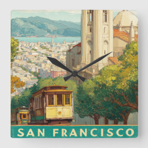 San Francisco Vintage Travel Poster Square Wall Clock