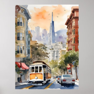 San Francisco watercolor art Poster