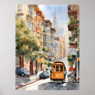 San Francisco watercolor art Poster