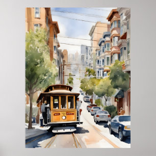 San Francisco watercolor art Poster