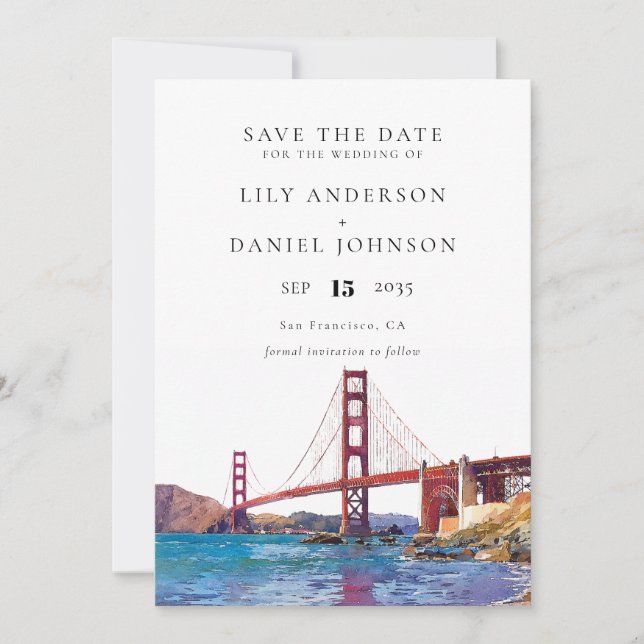 San Francisco Watercolor Destination Wedding Save The Date (Front)