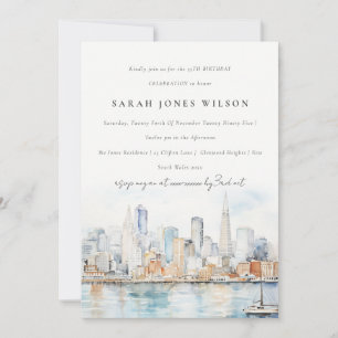 San Francisco Watercolor Landscape Birthday Invitation
