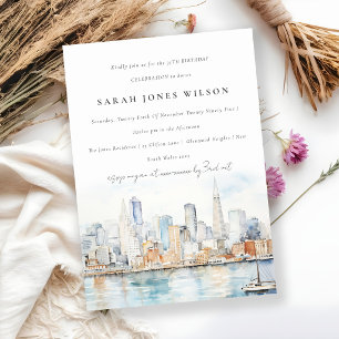 San Francisco Watercolor Landscape Birthday Invitation